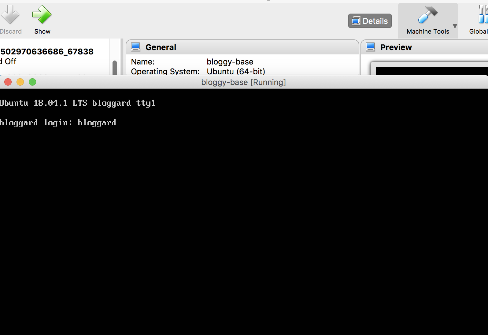 Base image imported in VirtualBox